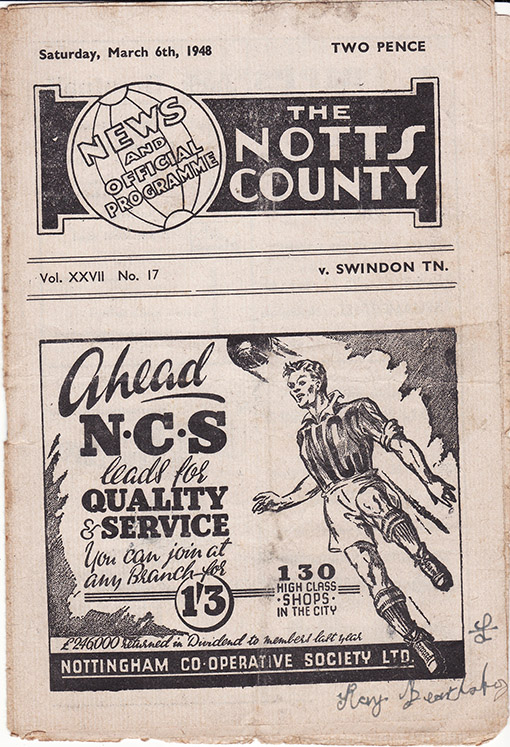 <b>Saturday, March 6, 1948</b><br />vs. Notts County (Away)
